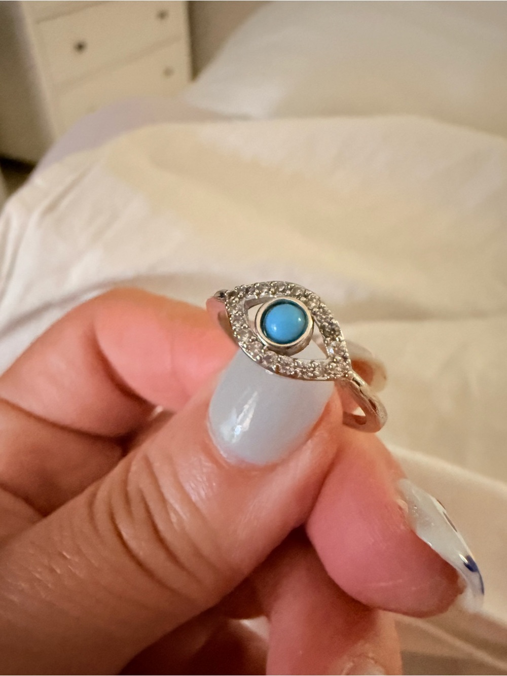 Sterling Silver Blue Turquoise Evil Eye Ring